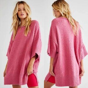 free people | yorkie tee boucle textured oversized short sleeve pink sweater